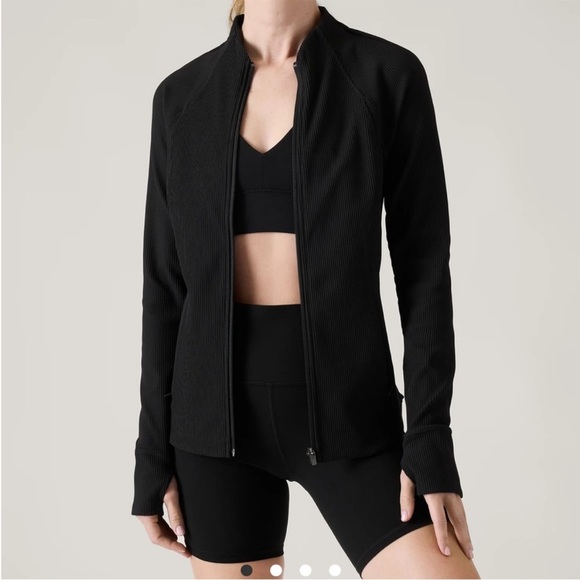 Athleta Salutation Ribbed Jacket III Black Full Zip Plus Size 1X NWT - Picture 1 of 10